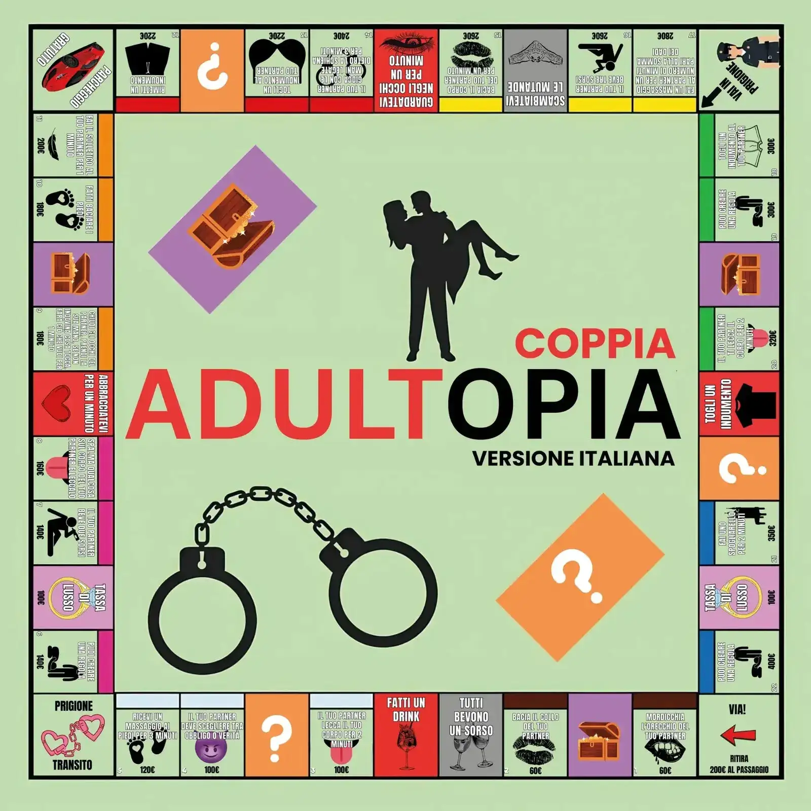 Tabellone di Adultopia™, gioco da tavolo per coppie italiane (ex Adultopoly), in partita